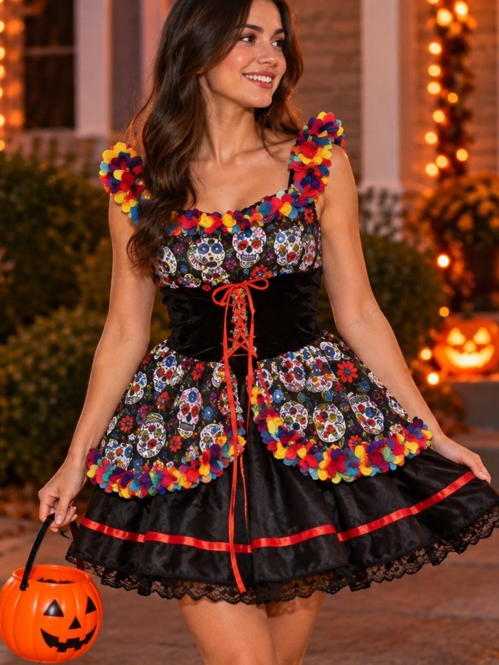 Women's Day of the Dead Sugar Skull Costume Dress - Size XS to S